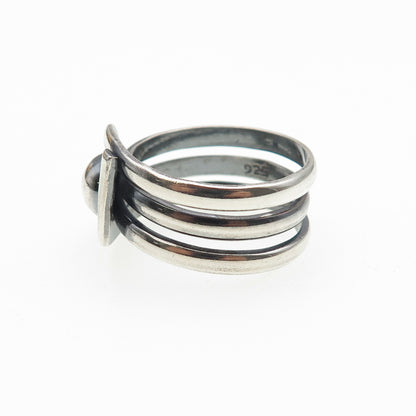 925 Sterling Silver Vintage Modernist Multi-Row Oxidized Ring Size 9.25