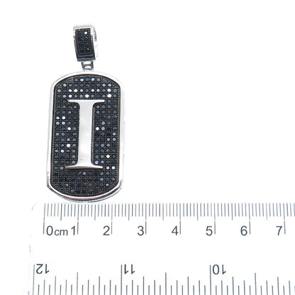 925 Sterling Silver Real Round-Cut Black Spinel Letter I Initial Tag Pendant