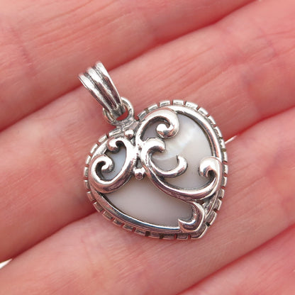 Charles Winston 925 Sterling Silver Vintage Real MOP Swirl Heart Charm Pendant