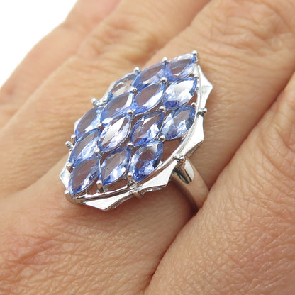 DSMK 925 Sterling Silver Marquise-Cut Tanzanite Gem Statement Ring Size 7.25
