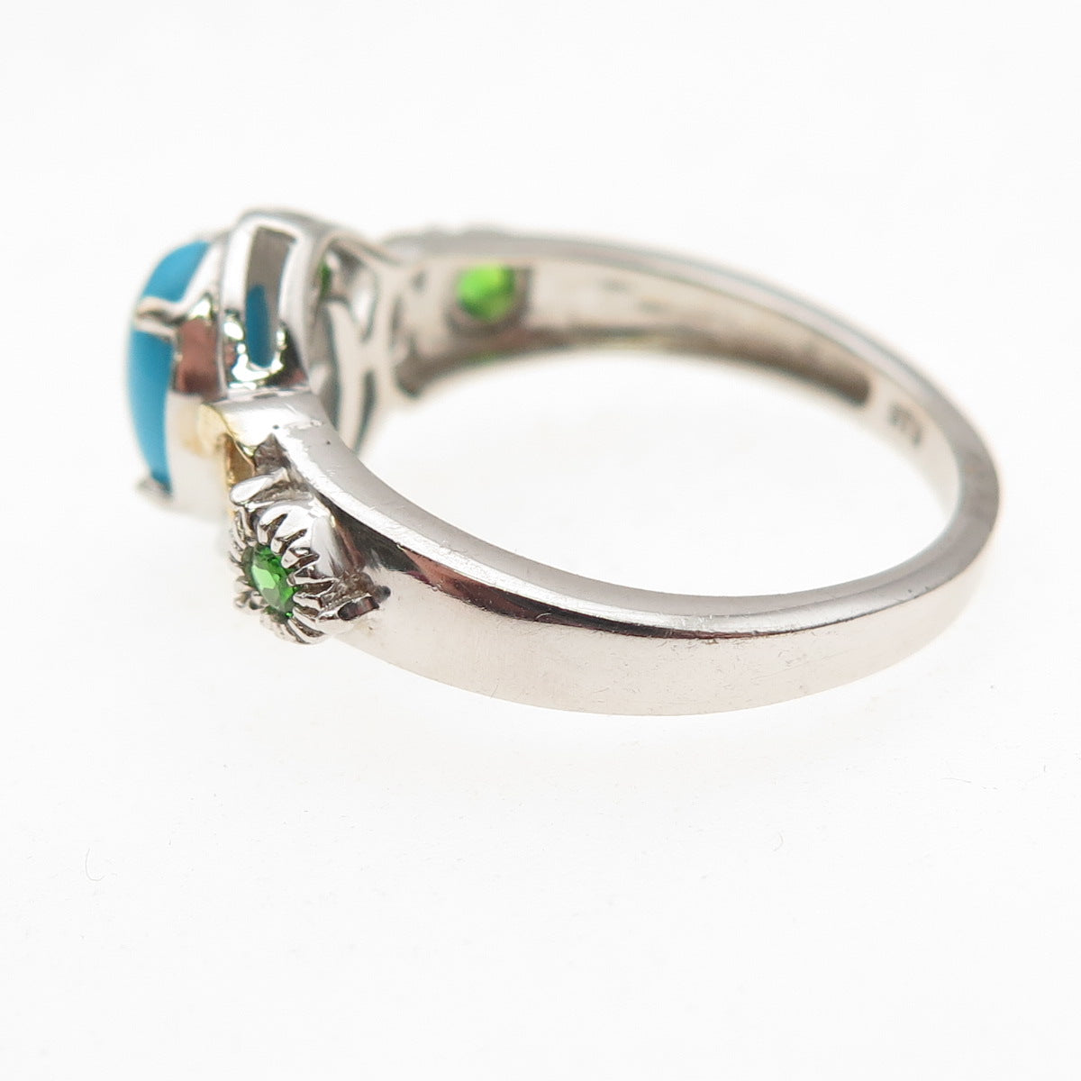 Chuck Clemency 925 Sterling Silver 2-Tone Real Turquoise & Peridot Ring Size 8