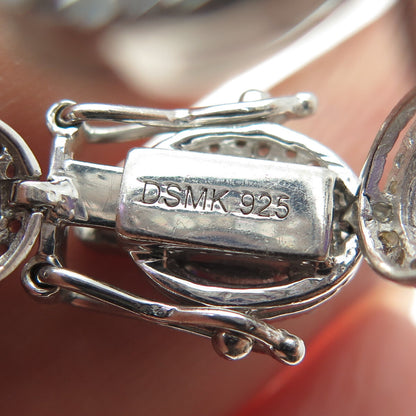 DSMK 925 Sterling Silver Amethyst & White Topaz Gem Tennis Link Bracelet 7.5"