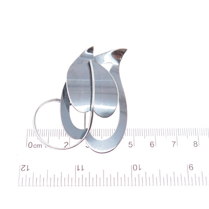 BEAU 925 Sterling Silver Vintage Modernist Floral Leaf Oxidized Pin Brooch