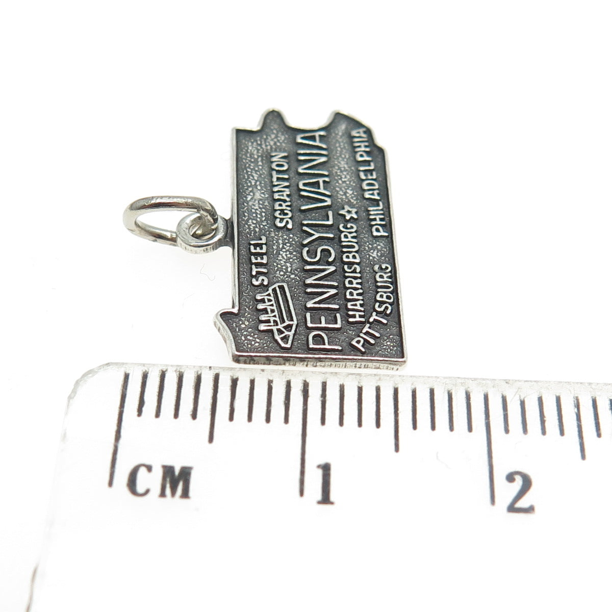 FRENCH & FRANKLIN 925 Sterling Silver Vintage Pennsylvania Map Charm Pendant