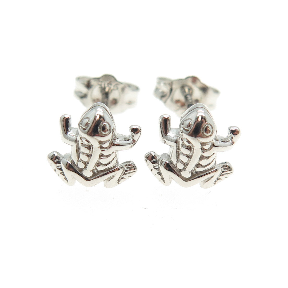 925 Sterling Silver Frog For Good Luck Stud Earrings