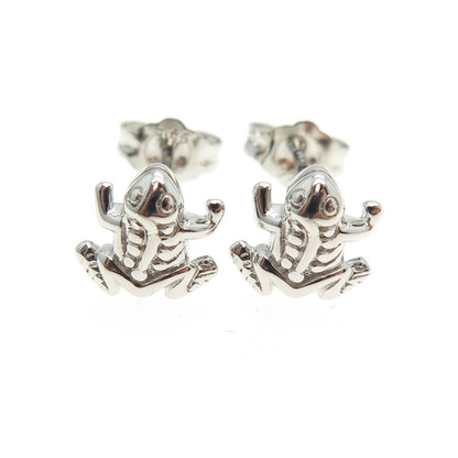925 Sterling Silver Frog For Good Luck Stud Earrings