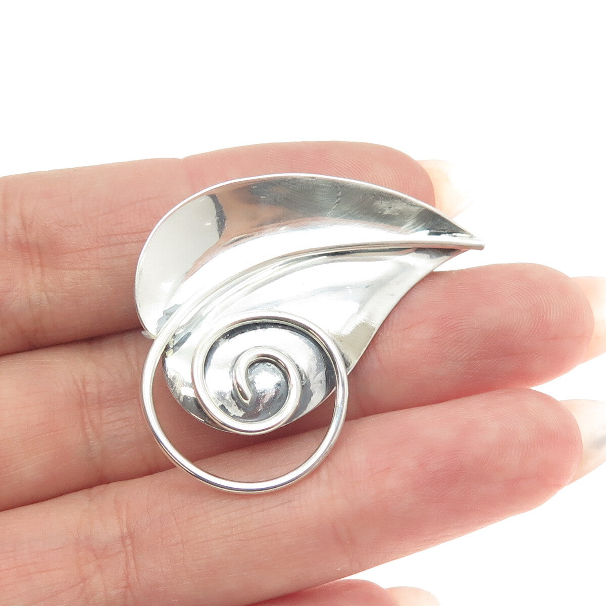 925 Sterling Silver Vintage Modernist Floral Leaf Pin Brooch
