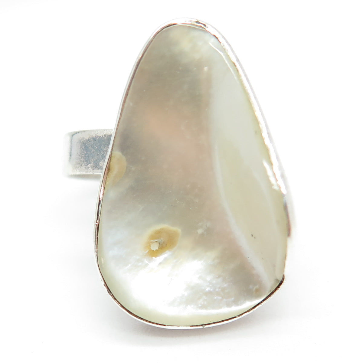 925 Sterling Silver Vintage Real Mother-of-Pearl Statement Ring Size 8.25