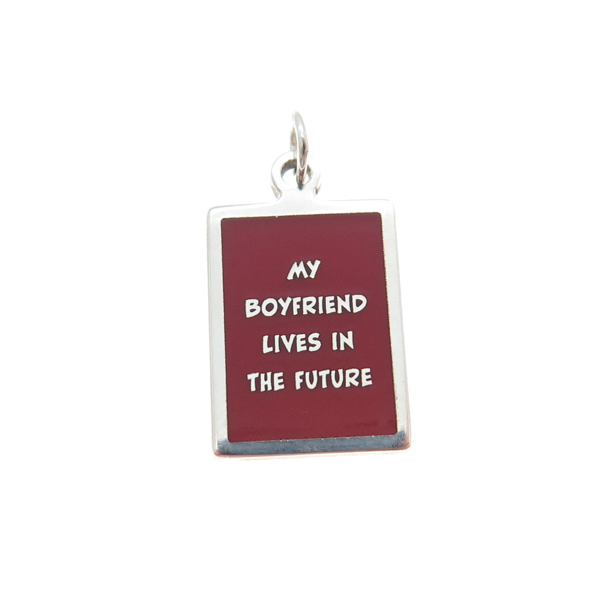 925 Sterling Enamel My Boyfriend Lives In The Future Minimalist Charm Pendant