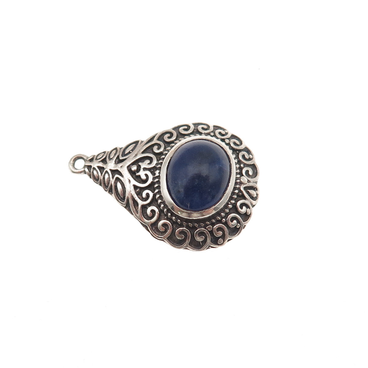 925 Sterling Silver Vintage Real Sodalite Teardrop Oxidized Charm Pendant