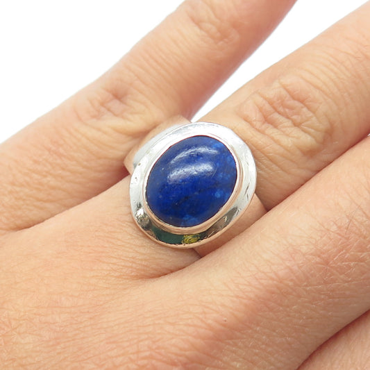 925 Sterling Silver Vintage Real Lapis Lazuli Gemstone Ring Size 8.25