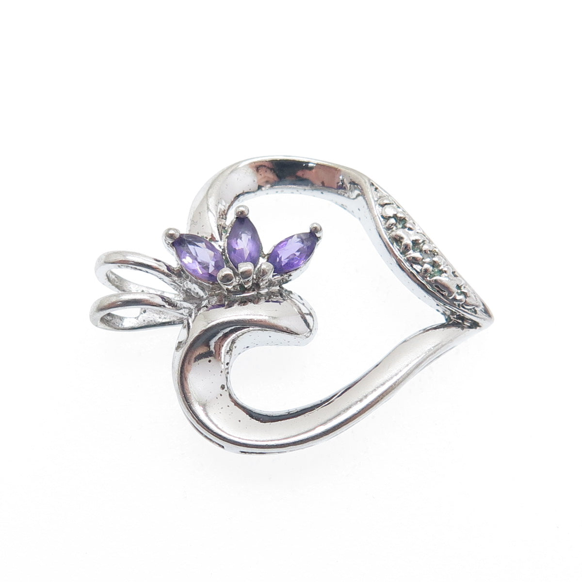ROSS SIMONS 925 Sterling Silver Real Diamond Accent & Amethyst Heart Pendant