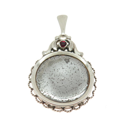 835 Silver Antique Germany Real Red Garnet Gemstone Picture Frame Pendant