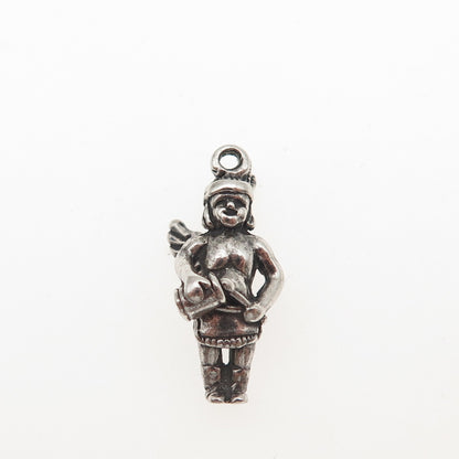 925 Sterling Silver Vintage One Wing Indian Chief Oxidized 3D Mini Charm Pendant