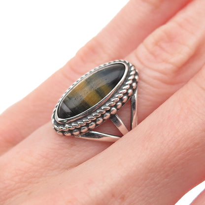 Old Pawn Sterling Silver Vintage Southwestern Tiger Eye Tribal Ring Size 4.75