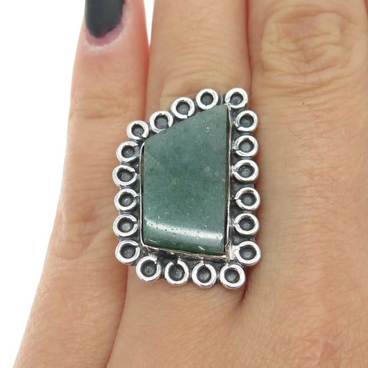 925 Sterling Silver Vintage Mexico Real Aventurine Modernist Ring Size 5.75