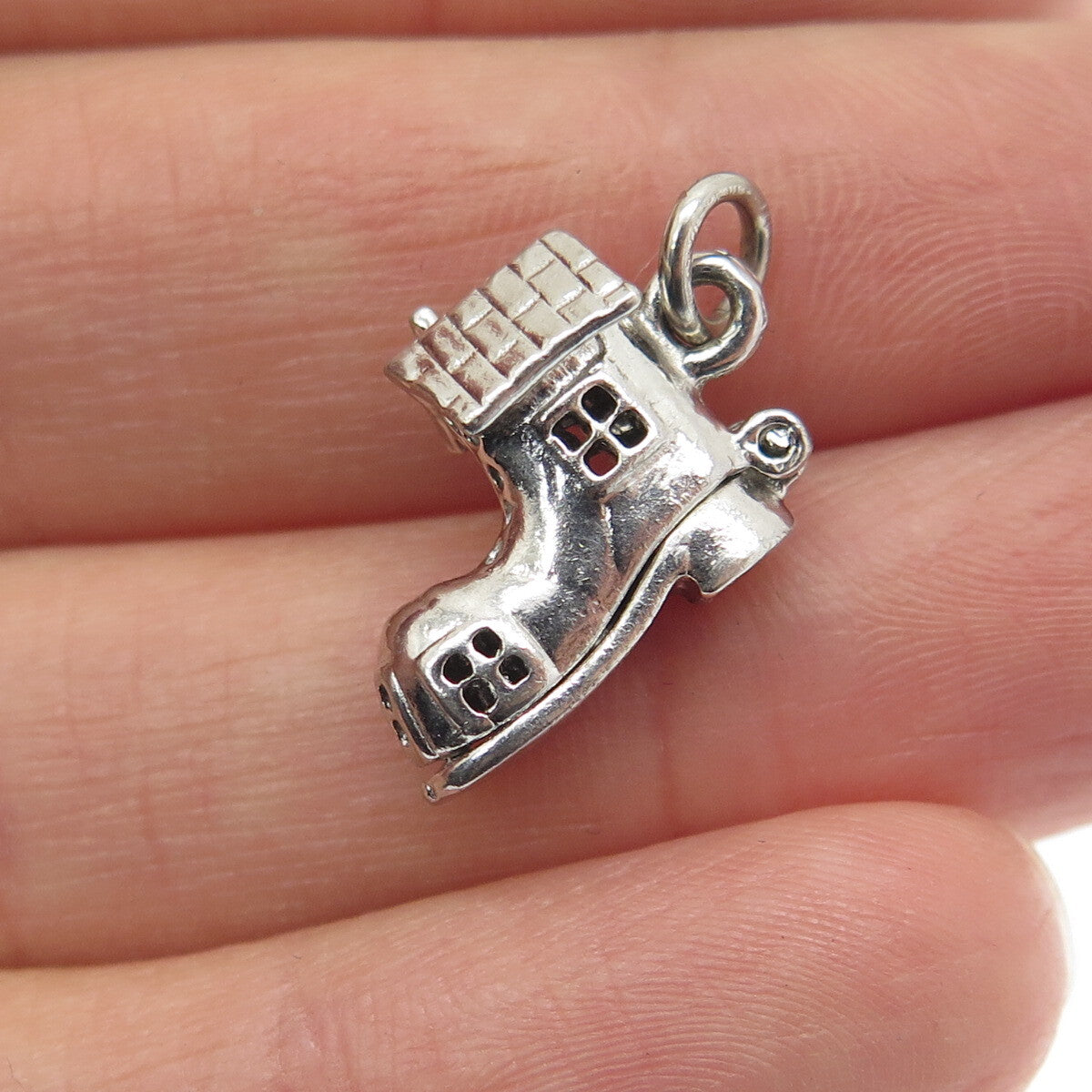925 Sterling Silver Antique Art Deco "Old Woman in a Shoe" Movable Charm Pendant