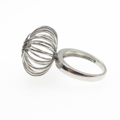 925 Sterling Silver Real Round-Cut Black Spinel Modernist Flower Ring Size 7.25