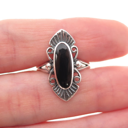 925 Sterling Silver Vintage Real Black Onyx Oxidized Ring Size 7.5