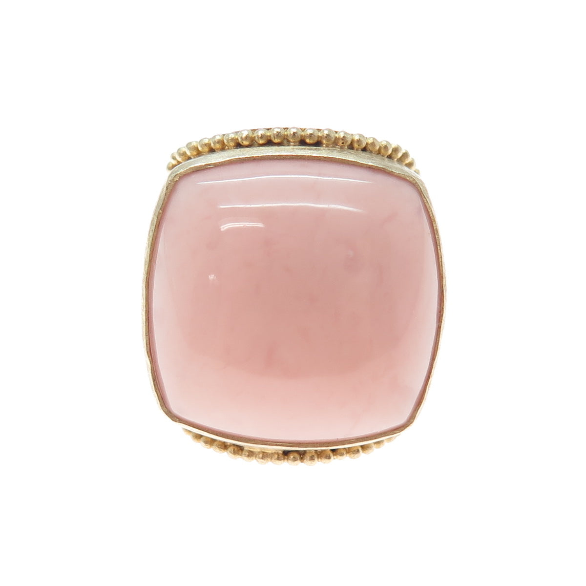 925 Sterling Silver 2-Tone Vintage HB Artisan Real Pink Opal Ring Size 5.25