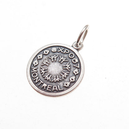 925 Sterling Silver Vintage 1967 Expo Friendship Oxidized Charm Pendant