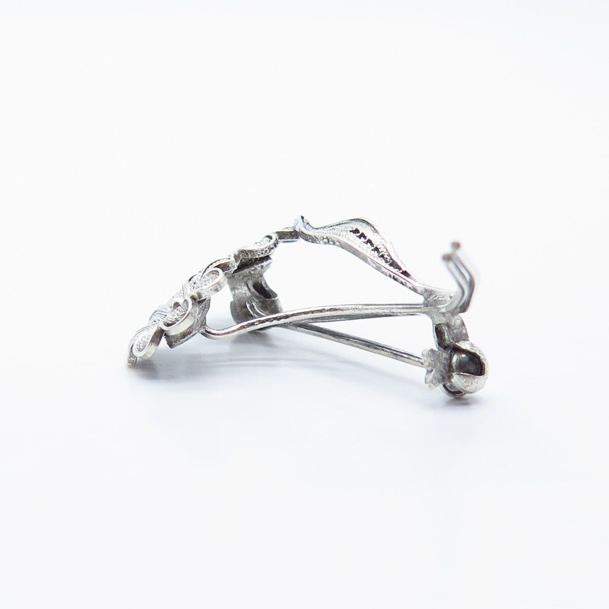 800 Silver Vintage Floral Leaf Filigree Pin Brooch