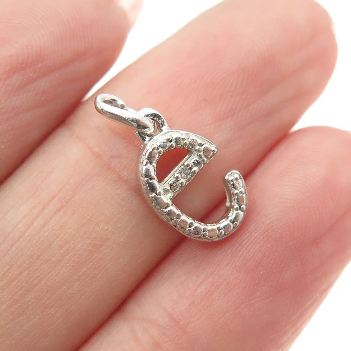 925 Sterling Silver Real Round-Cut Diamond Letter "E" Initial Minimalist Pendant