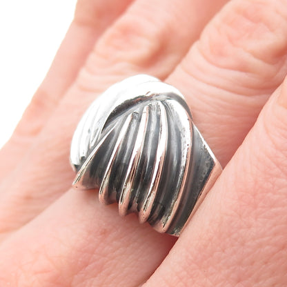 925 Sterling Silver Vintage Mexico Modernist Ribbed Oxidized Ring Size 7.25