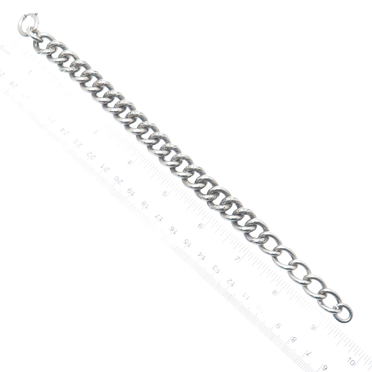 800 Silver Antique Art Deco Ornate Curb Link Oxidized Bracelet 9"