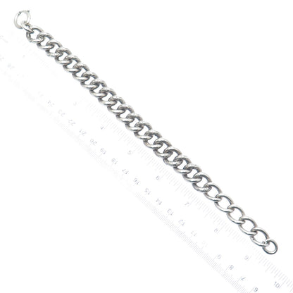 800 Silver Antique Art Deco Ornate Curb Link Oxidized Bracelet 9"
