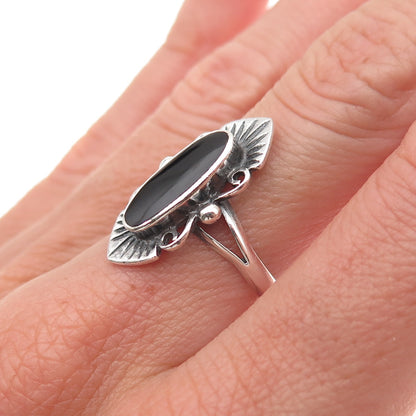 925 Sterling Silver Vintage Real Black Onyx Oxidized Ring Size 7.5