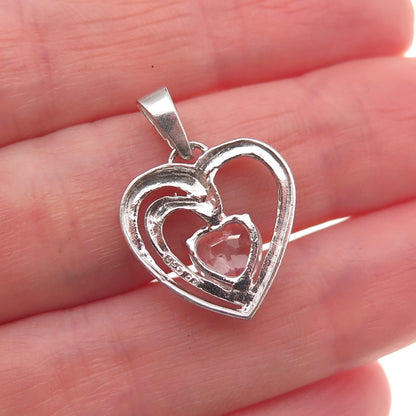 925 Sterling Silver Vintage Real White Topaz Heart Mini Charm Pendant
