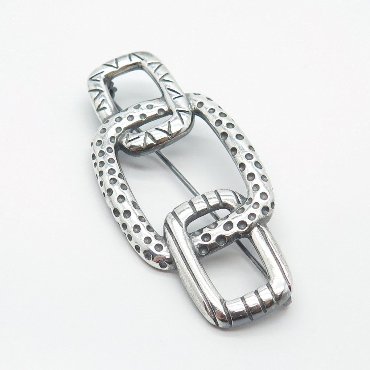 925 Sterling Silver Vintage Ornate Chain Link Pin Brooch