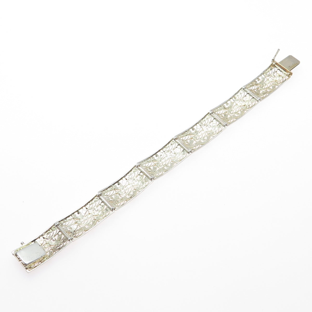 800 Silver Gold Plated Antique Art Deco Real Marcasite Filigree Bracelet 7.25"