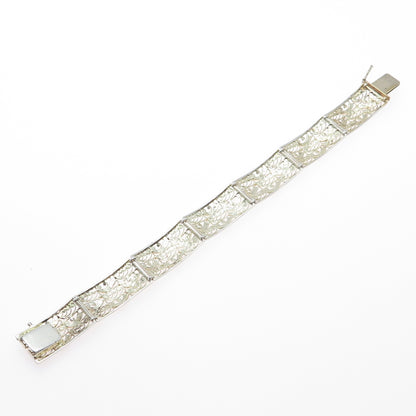 800 Silver Gold Plated Antique Art Deco Real Marcasite Filigree Bracelet 7.25"