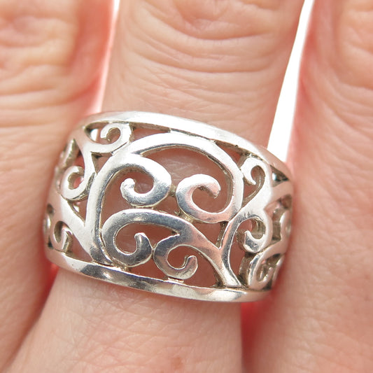 925 Sterling Silver Vintage Ornate Swirl Ring Size 9.5