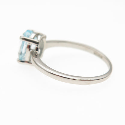 DAZZLERS 925 Sterling Silver Real Oval-Cut Blue Topaz Ring Size 6