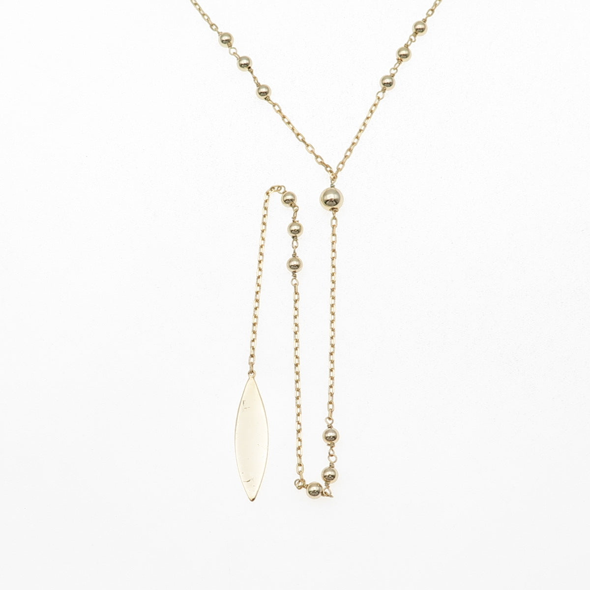 925 Sterling Silver Gold Plated Ball Beaded Cable Chain Lariat Necklace 20-22"