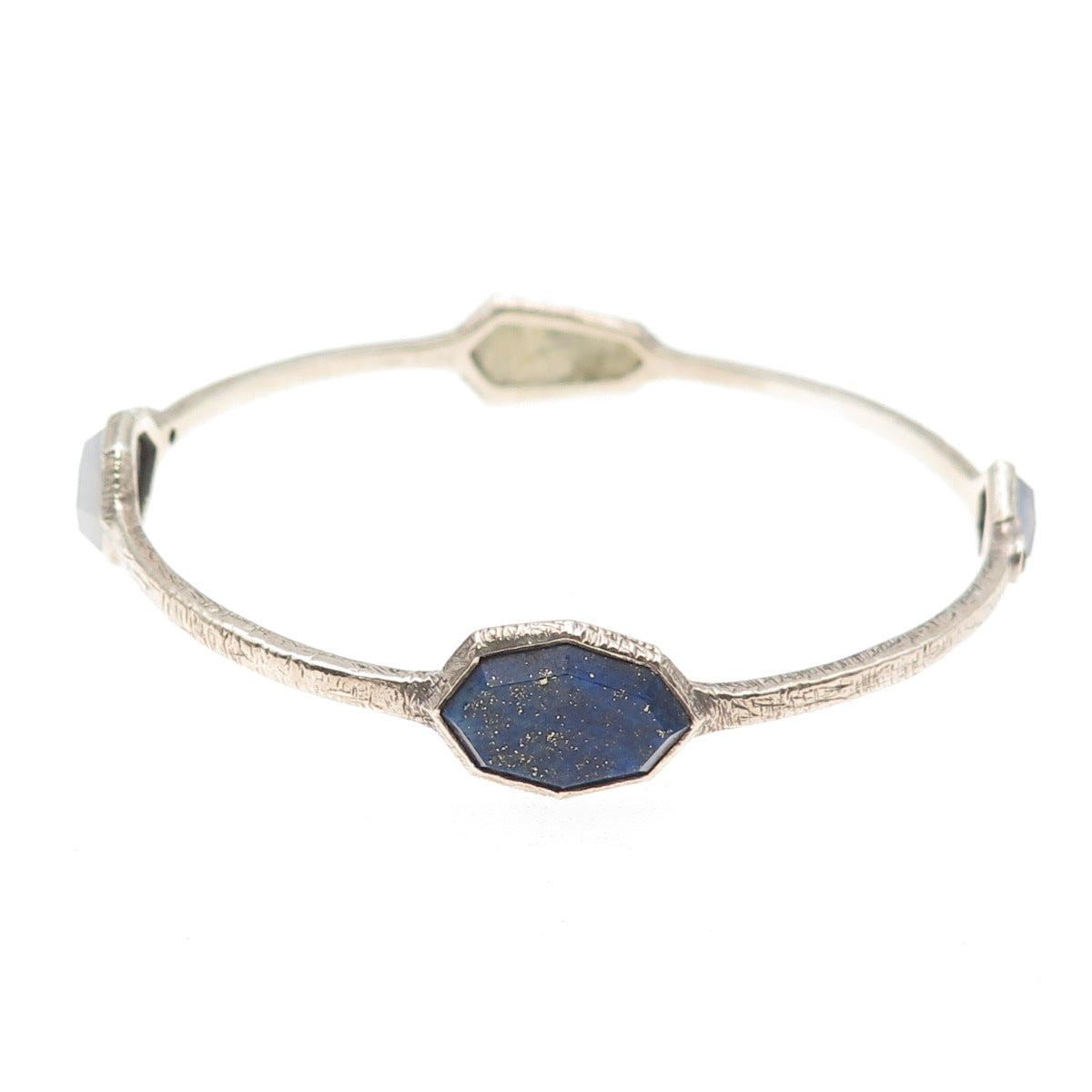 SILPADA 925 Sterling Vintage Chalcedony Lapis Starry Night Bangle Bracelet 8.25"