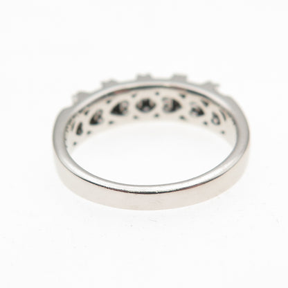 925 Sterling Silver Round & Emerald-Cut C Z Ring Size 6.5