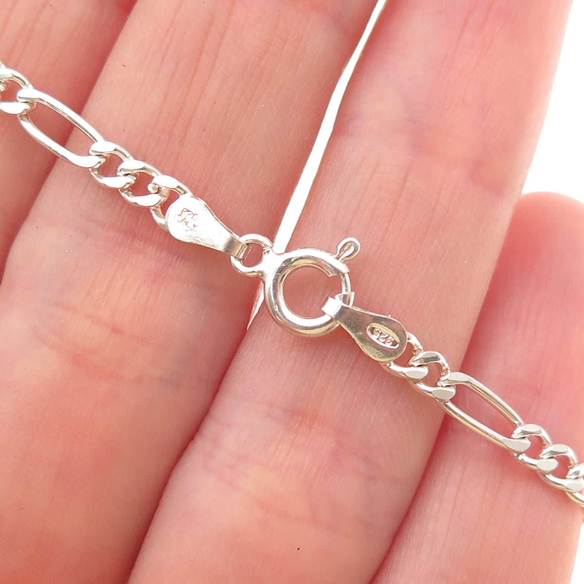 925 Sterling Silver Italy Figaro Link Bracelet 7"