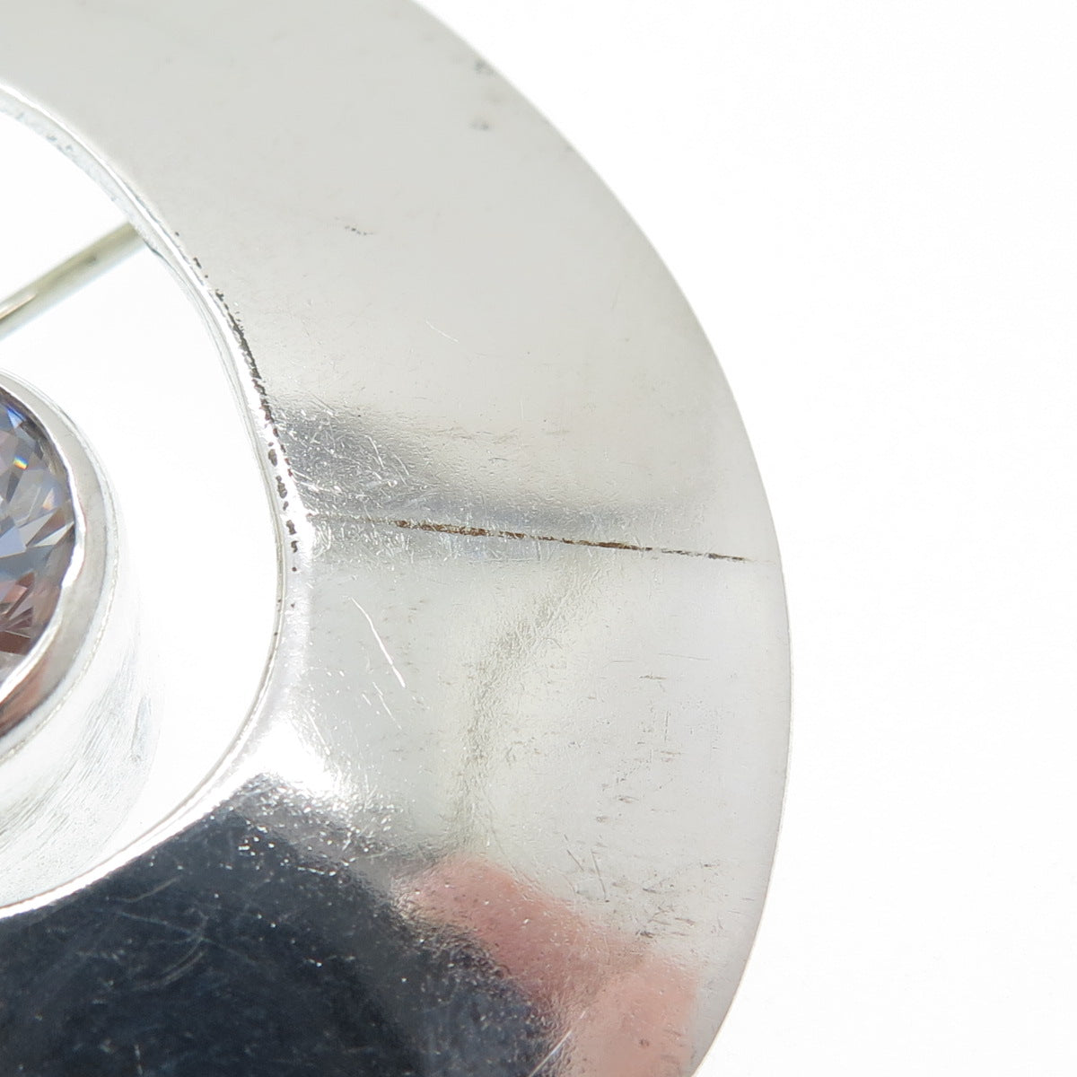 925 Sterling Silver Vintage SU Mexico Round-Cut C Z Modernist Twisted Pin Brooch