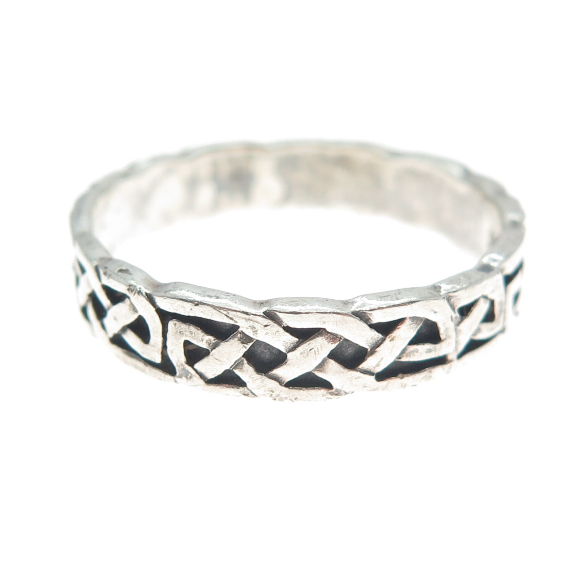 925 Sterling Silver Vintage Celtic Knot Oxidized Band Ring Size 11.75