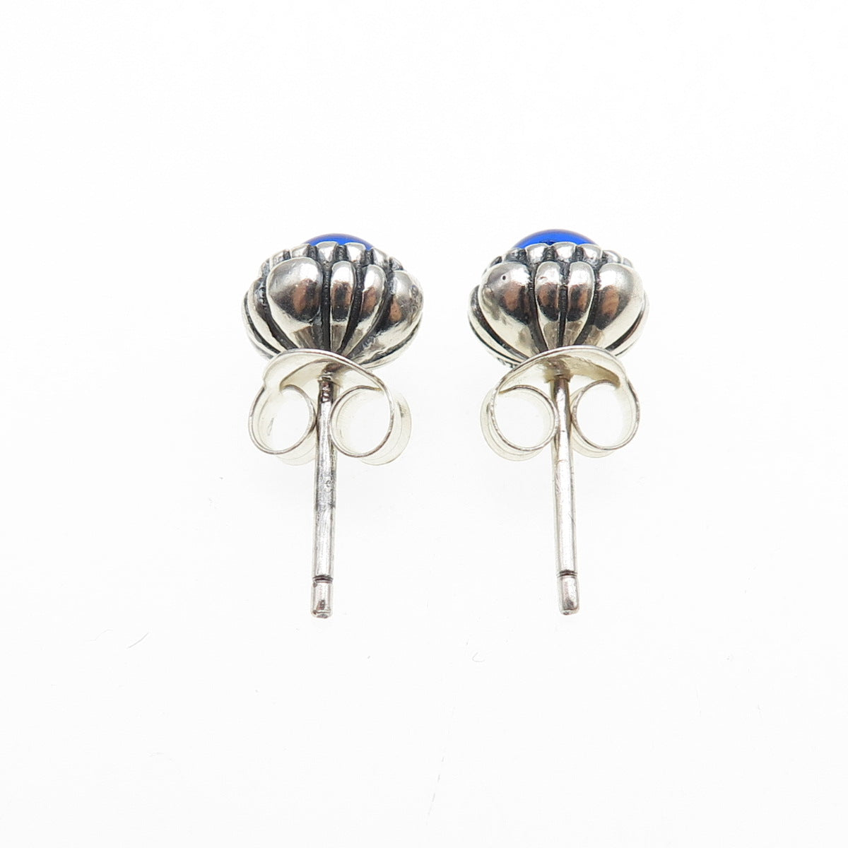 925 Sterling Silver Blue Glass Oxidized Stud Earrings