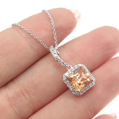 925 Sterling Silver Multi-Cut Champagne & White C Z Cable Chain Necklace 17-19"