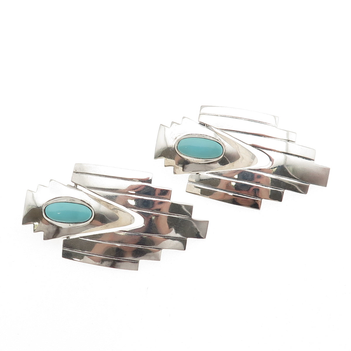 Old Pawn Sterling Silver Vintage Southwestern Tyrone Turquoise Tribal Earrings