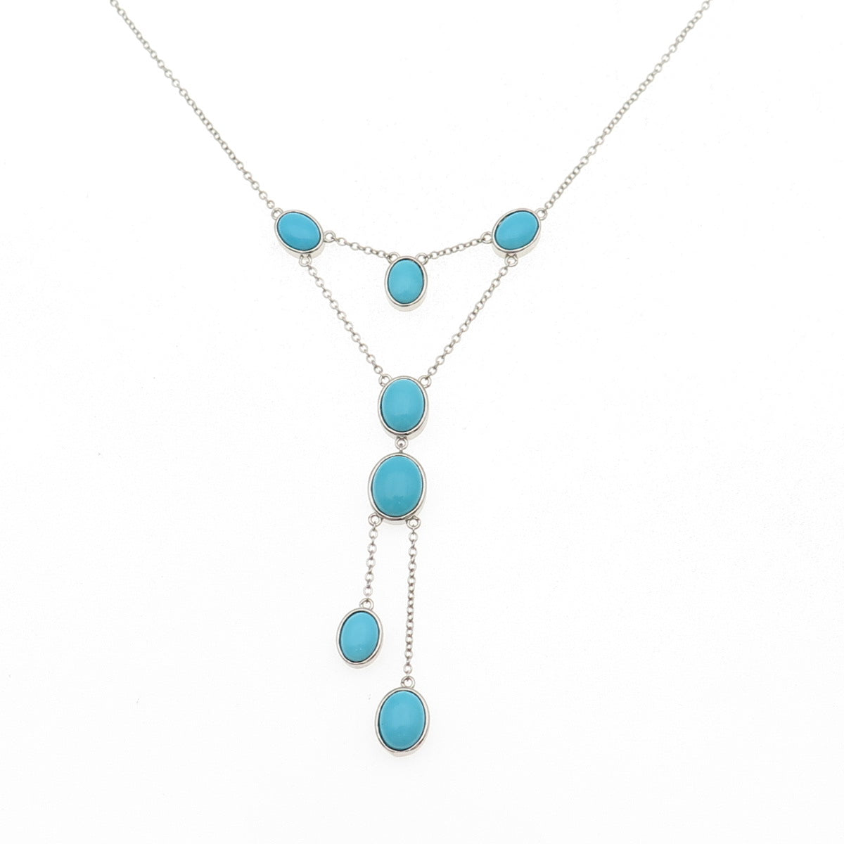 925 Sterling Silver Real Sleeping Beauty Turquoise Cable Chain Necklace 18"