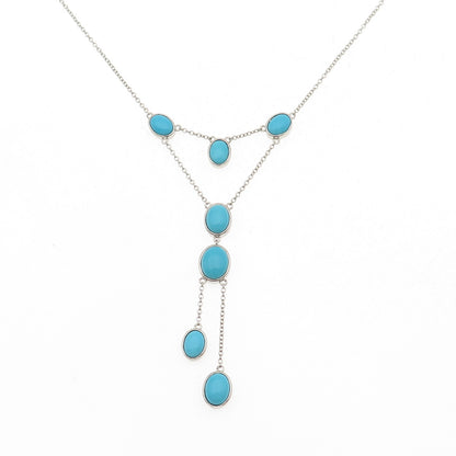 925 Sterling Silver Real Sleeping Beauty Turquoise Cable Chain Necklace 18"