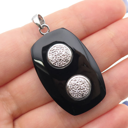 925 Sterling Silver Real Black Onyx & C Z Modernist Charm Pendant