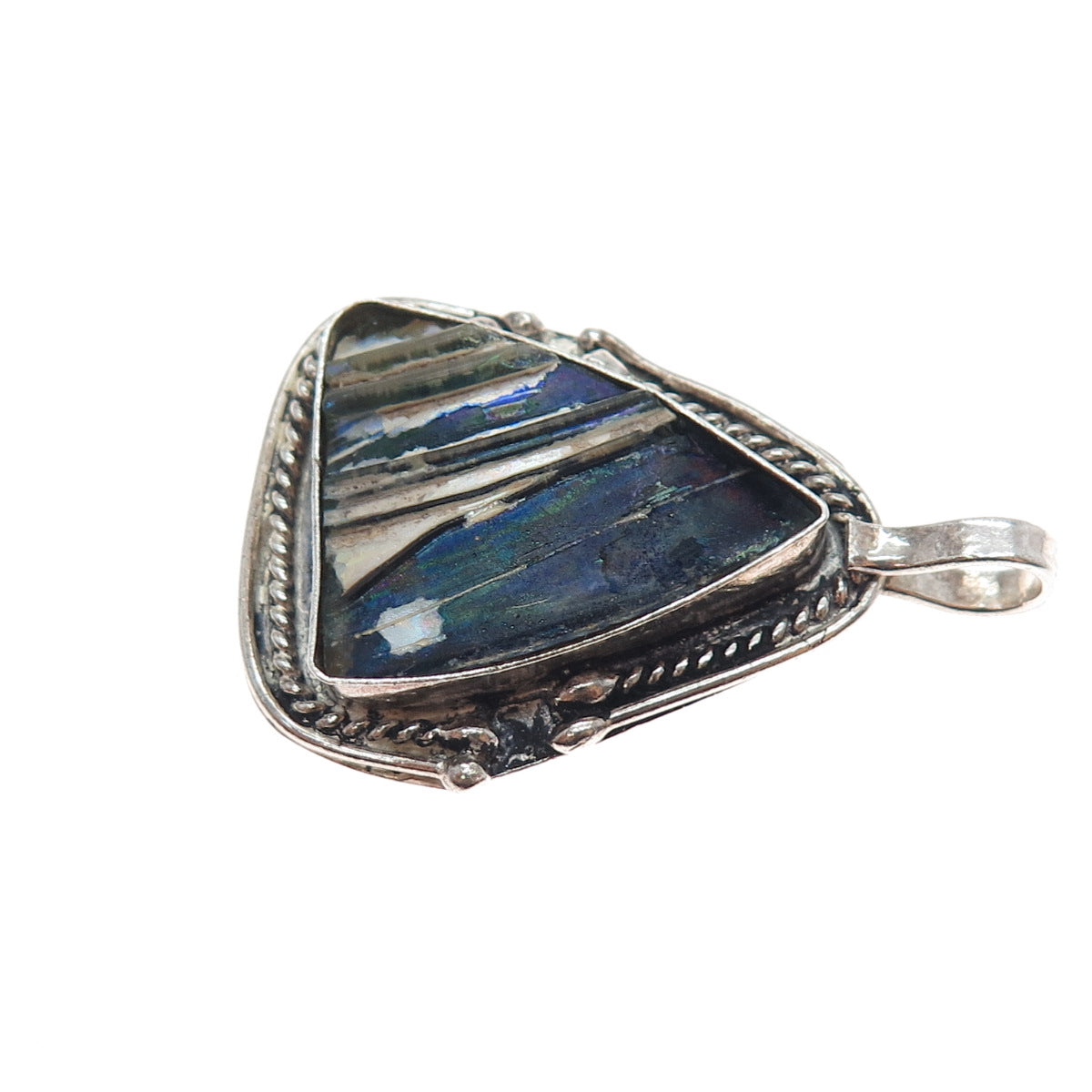 925 Sterling Silver Vintage Roman Glass Modernist Charm Pendant